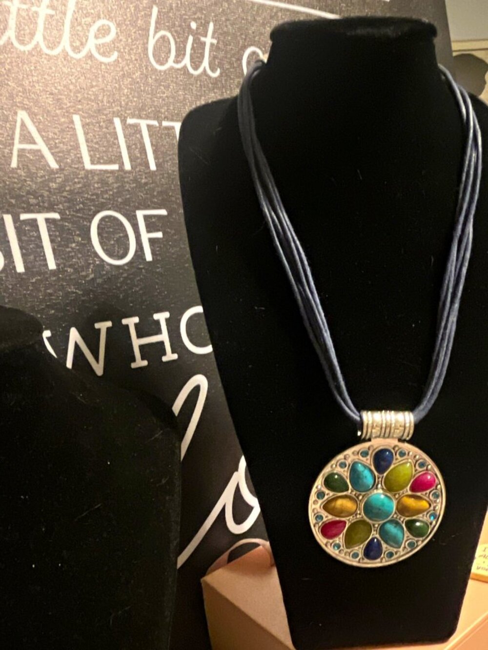 Multicolor Round Pendant Necklace on Cord Chain, Fashion & Costume Theme